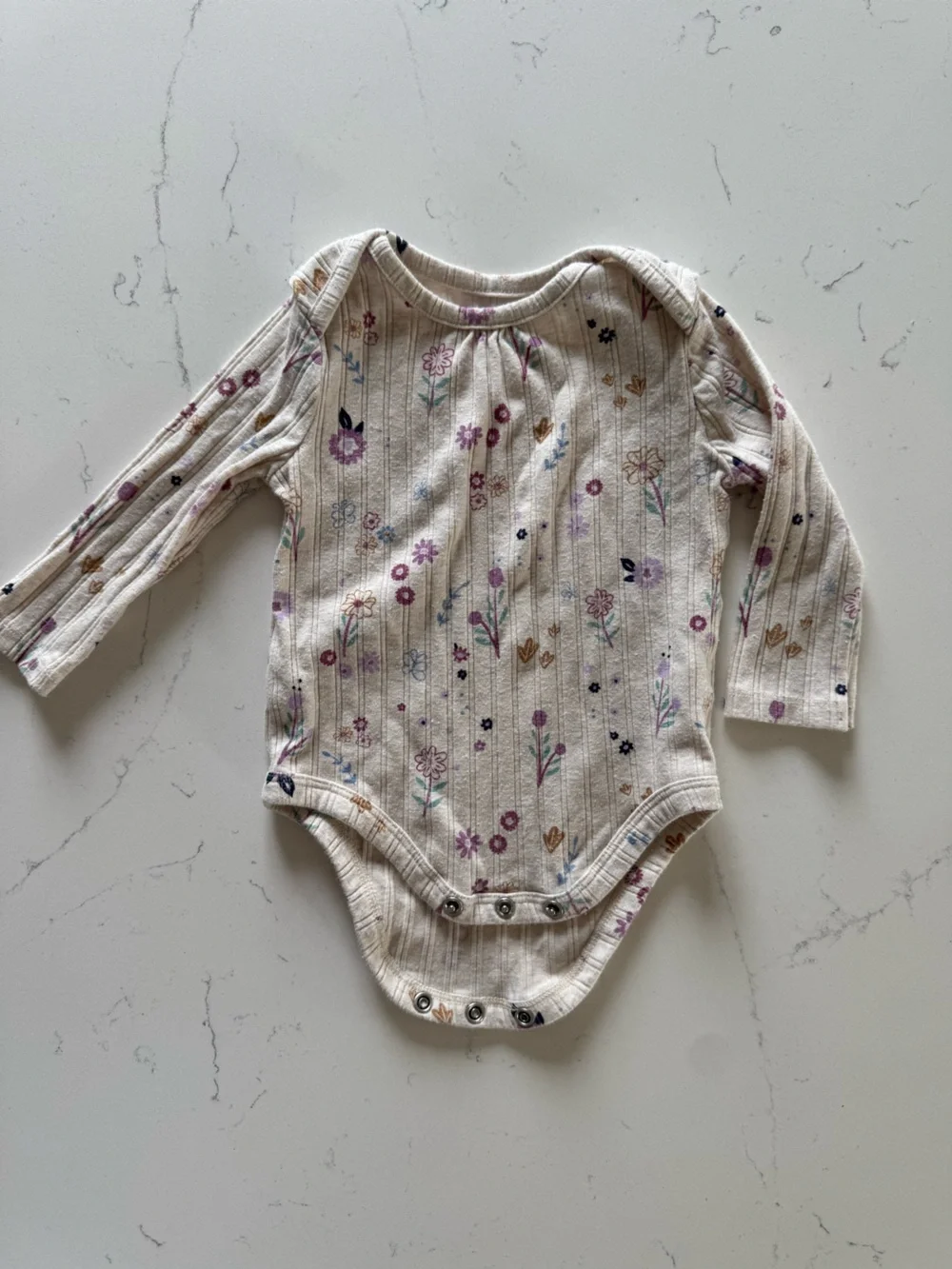Garanimals Cream Ribbed Baby Onesie with Lavender and Pink Floral Dots